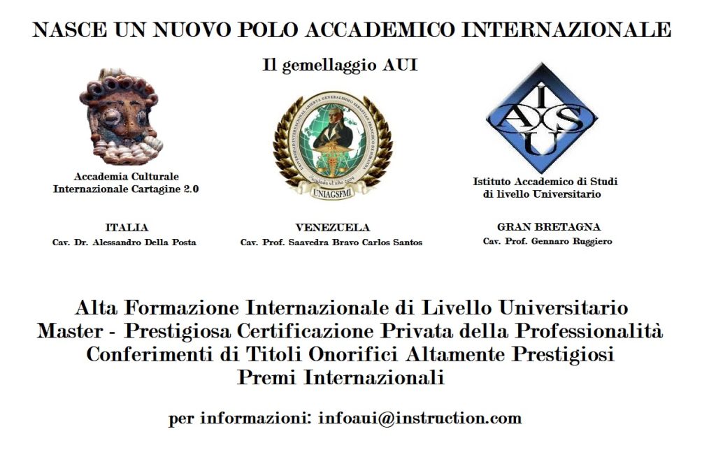 Locandina del gemellaggio AUI tra Accademia Culturale Internazionale Cartagine 2.0, UNIAGSFMI e IASU Campus